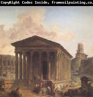 ROBERT, Hubert The Maison Carre at Nimes with the Amphitheater and the Magne Tower (mk05)